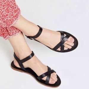 Madewell Black Boardwalk Crisscross Leather Ankle-strap Sandal
